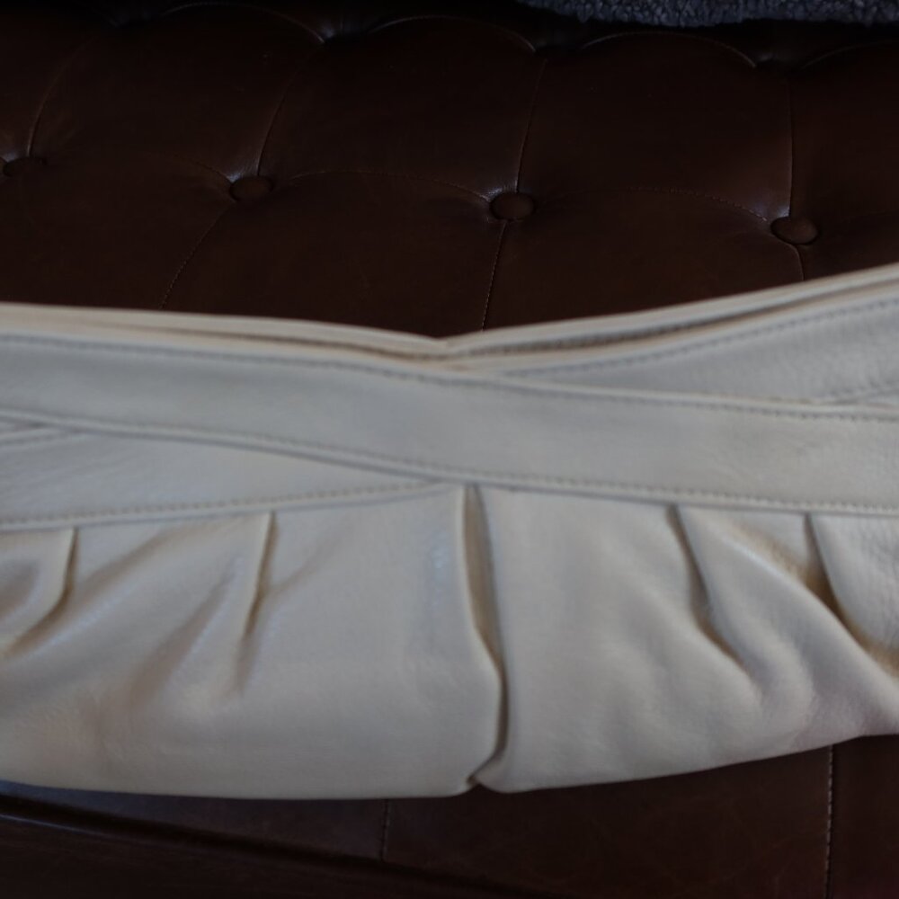 Antoinette Lee Designs crisscross clutch bag in cream/off-white leather $180